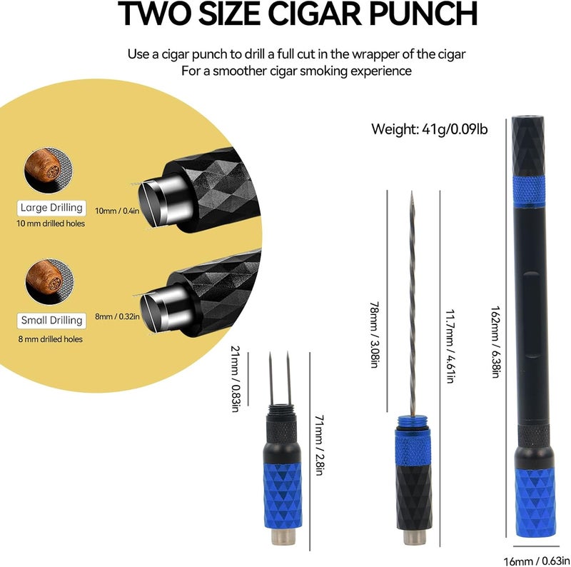 CaLeQi Cigar Punch Cigar Draw Enhancer and Cigar Nubber 4 in 1 The Cigar Punch for All Cigars is a Practical and Essential Cigar Accessories for Cigar Lovers Great Gift for a Man （Black Blue） - Image 3